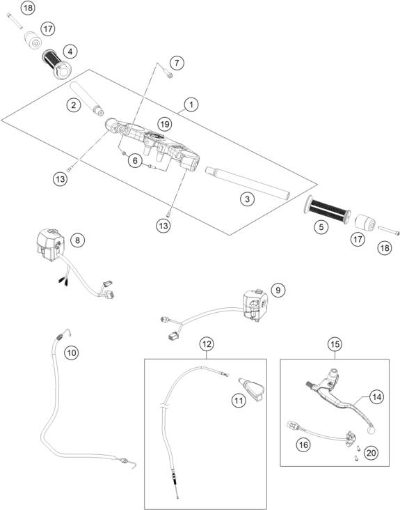 Sprängskiss: Handlebar, Controls – KTM RC 390 WHITE ABS B.D. 16