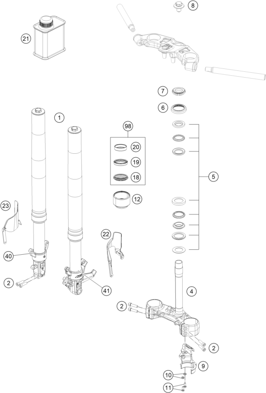 Sprängskiss: Front Fork, Triple Clamp – KTM RC 390 WHITE ABS B.D. 16