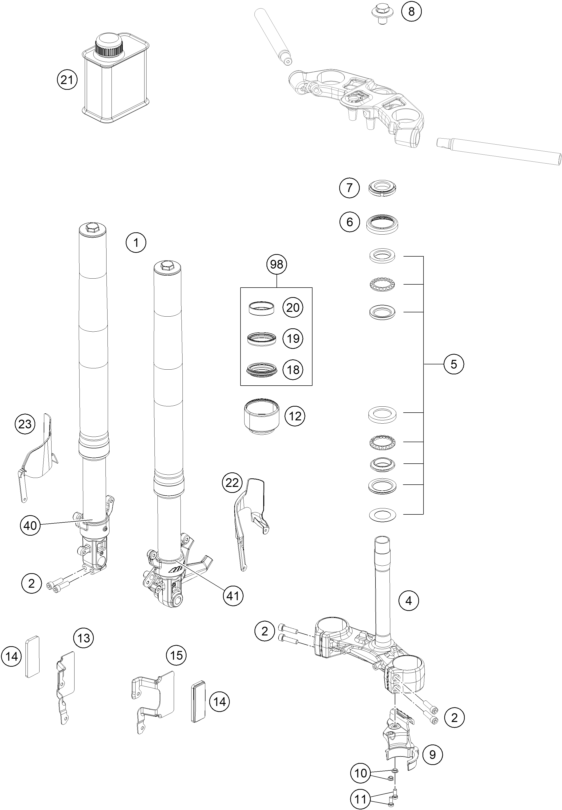 Sprängskiss: Front Fork, Triple Clamp – KTM RC 390 WHITE ABS CKD 16