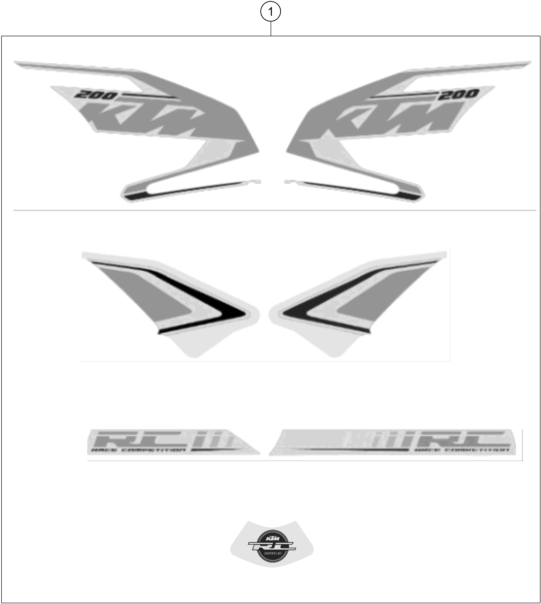Sprängskiss: Decal – KTM RC 200, white w/o ABS - CKD 2018