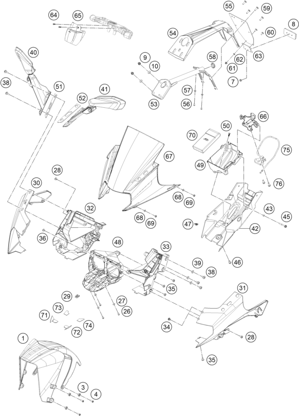 Sprängskiss: Mask, Fenders – KTM RC 390, white - B.D. 2020