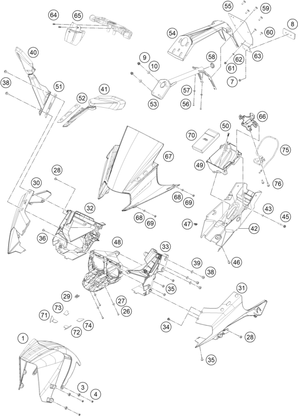 Sprängskiss: Mask, Fenders – KTM RC 390, white - B.D. 2020