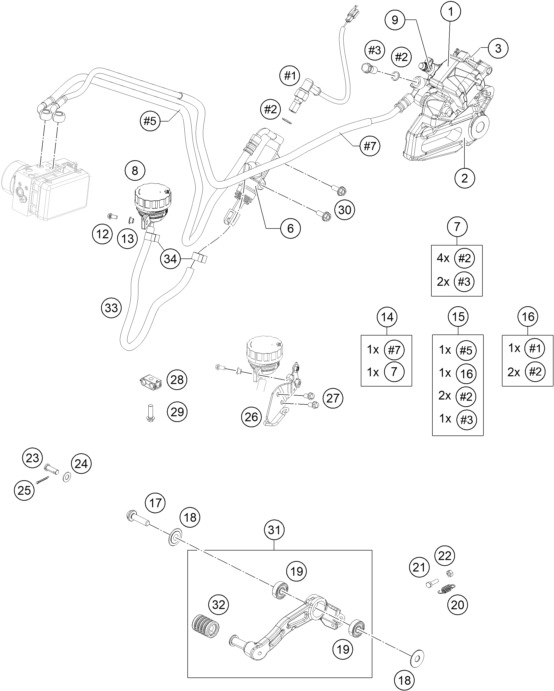 Sprängskiss: Rear Brake Caliper – KTM RC 390, white - B.D. 2020
