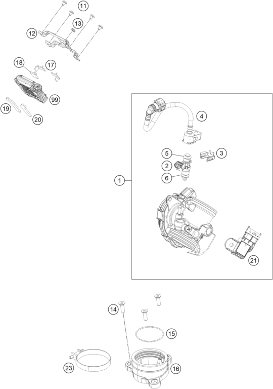Sprängskiss: Throttle Body – KTM RC 390, white - B.D. 2020