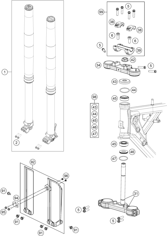 Sprängskiss: Front Fork, Triple Clamp – KTM 65 SX 2017
