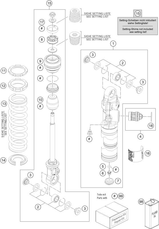 Sprängskiss: Shock Absorber Disassembled – KTM 65 SX 2019