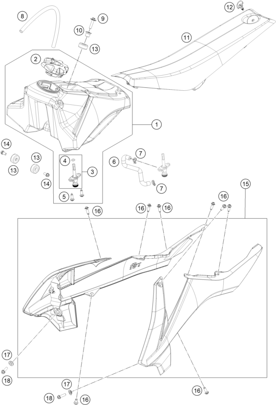 Sprängskiss: Tank, Seat – KTM 65 SX 2022