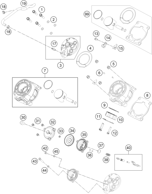 Sprängskiss: Cylinder, Cylinder Head – KTM 65 SX 2022