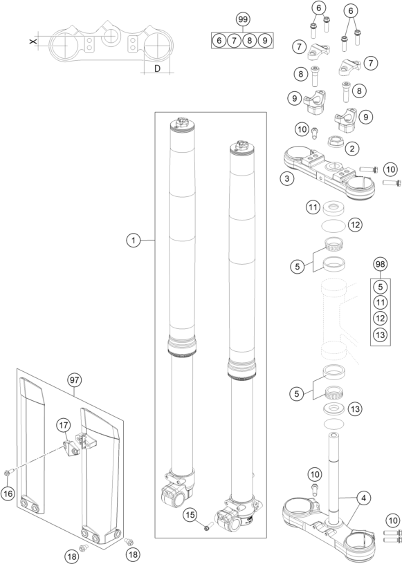 Sprängskiss: Front Fork, Triple Clamp – KTM 85 SX 17/14 2017