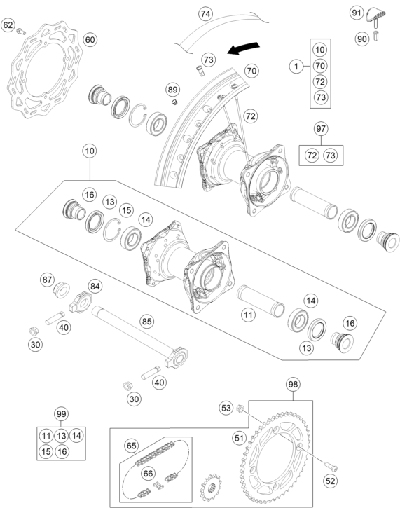 Sprängskiss: Rear Wheel – KTM 85 SX 19/16 2020