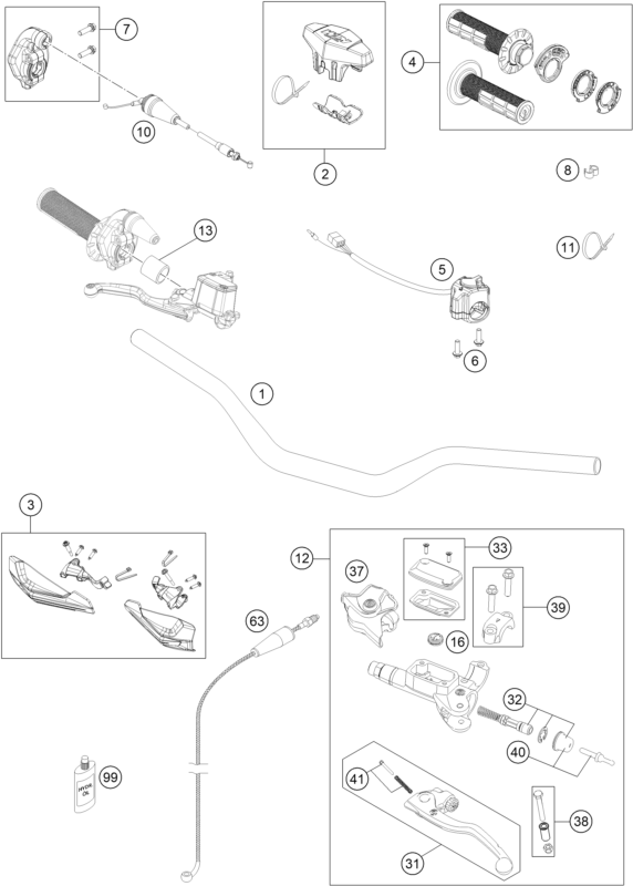 Sprängskiss: Handlebar, Controls – KTM 125 XC-W 2017
