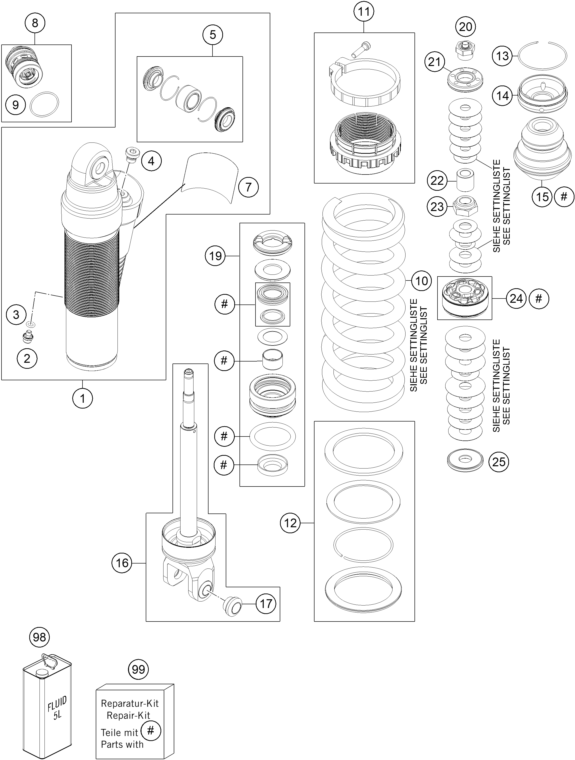 Sprängskiss: Shock Absorber Disassembled – KTM 250 EXC-F 2017