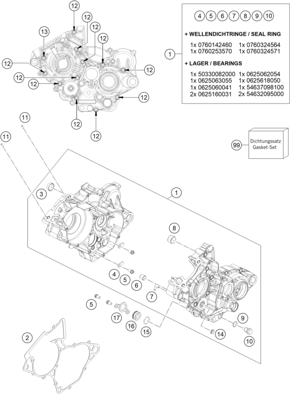 Sprängskiss: Engine Case – KTM 125 XC-W 2017