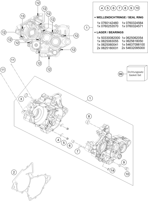 Sprängskiss: Engine Case – KTM 150 XC-W 2017