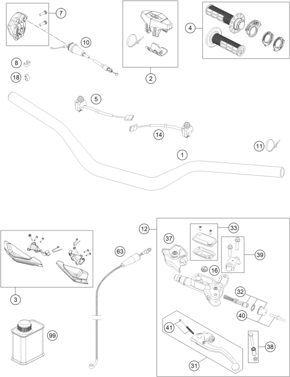 Sprängskiss: Handlebar, Controls – KTM 250 XC-W 2017