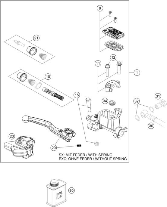 Sprängskiss: Front Brake Control – KTM 150 XC-W 2026