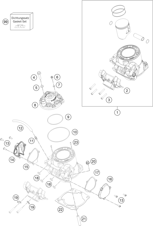 Sprängskiss: Cylinder, Cylinder Head – KTM 250 SX 2017