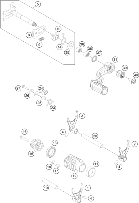 Sprängskiss: Shifting Mechanism – KTM 250 EXC TPI 2019
