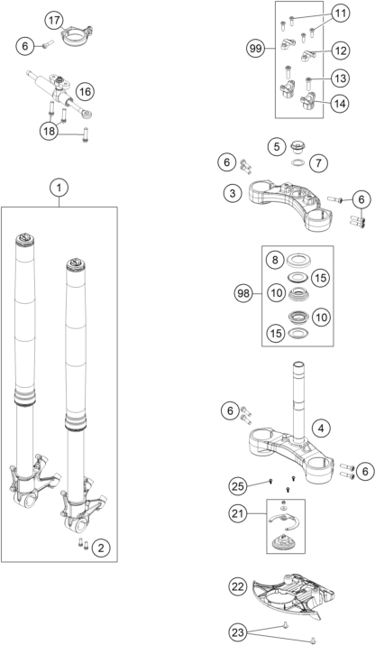 Sprängskiss: Front Fork, Triple Clamp – KTM 1290 SUPER ADV. S BLACK 17