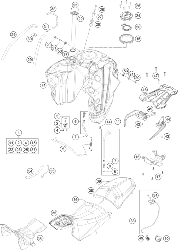 Sprängskiss: Tank, Seat – KTM 1290 Super Adventure T 2017