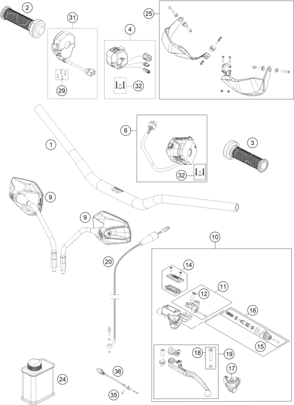 Sprängskiss: Handlebar, Controls – KTM 1290 SUPER ADV. S BLACK 17