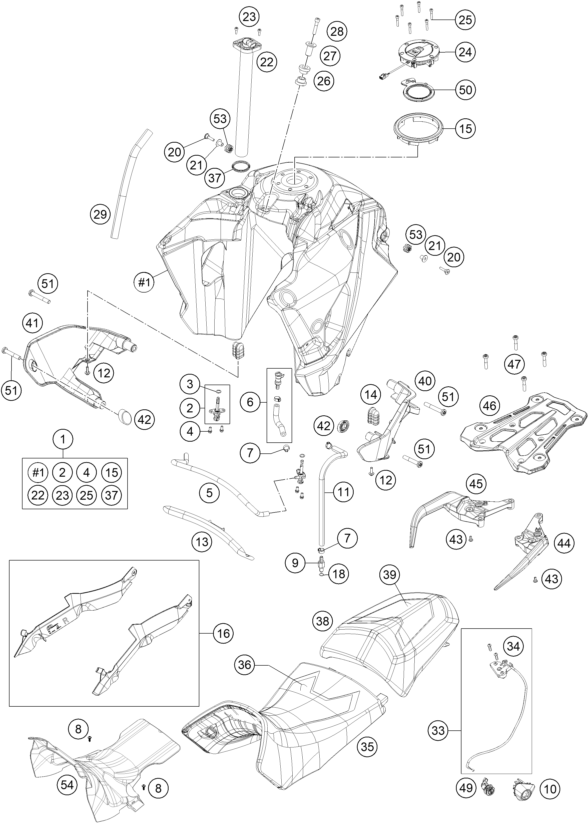 Sprängskiss: Tank, Seat – KTM 1290 SUPER ADV. S BLACK 17