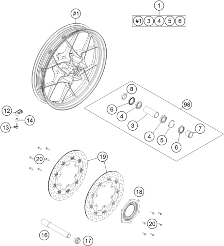 Sprängskiss: Front Wheel – KTM 1290 SUPER ADV. S BLACK 17