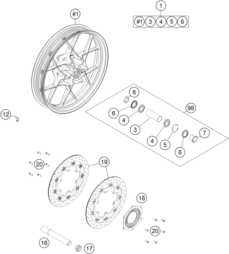 Sprängskiss: Front Wheel – KTM 1290 SUPER ADV. S ORANGE 17