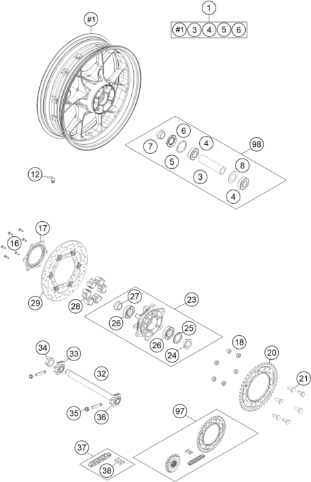 Sprängskiss: Rear Wheel – KTM 1290 SUPER ADV. S ORANGE 17