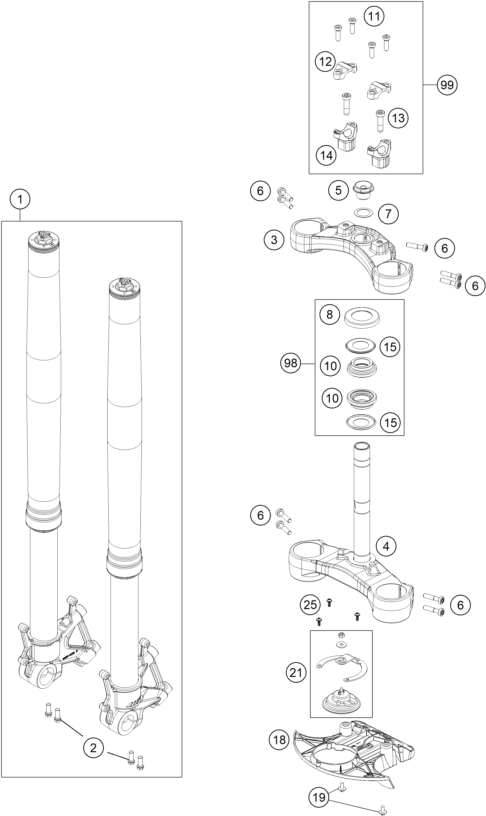Sprängskiss: Front Fork, Triple Clamp – KTM 1090 Adventure S 2019