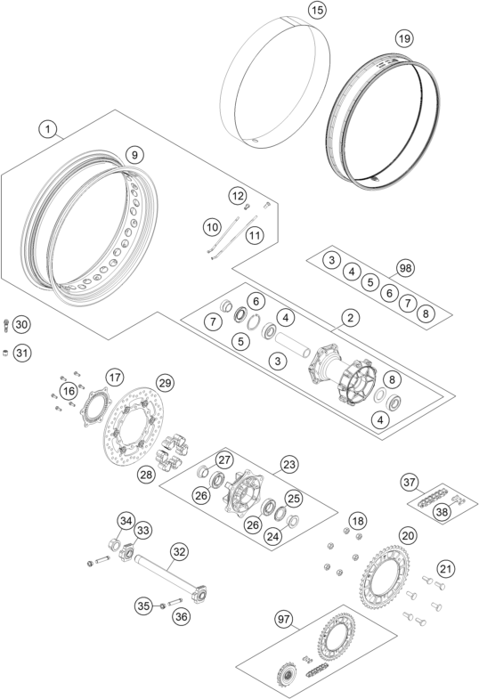 Sprängskiss: Rear Wheel – KTM 1090 Adventure R 2018