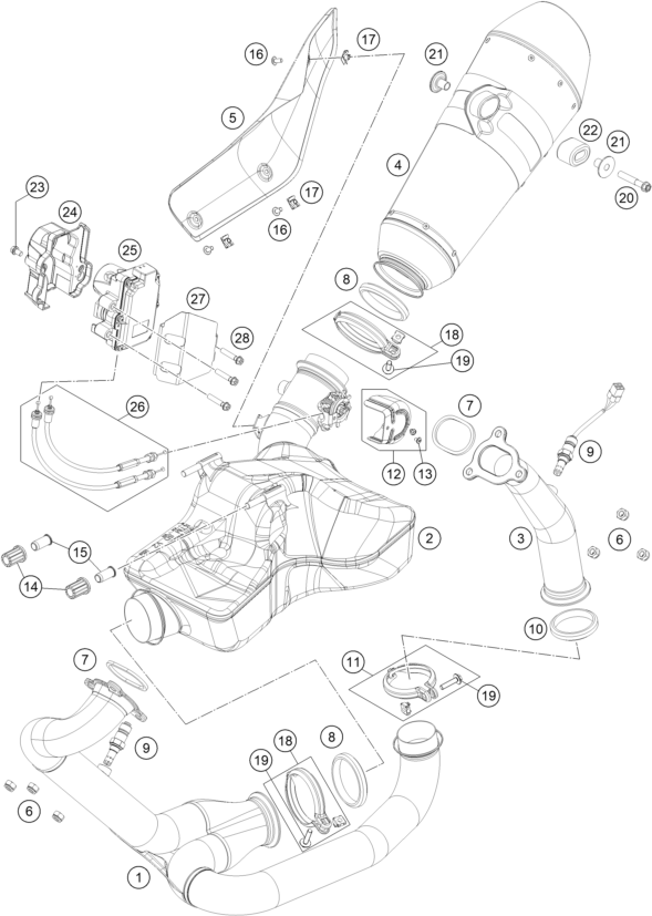 Sprängskiss: Exhaust System – KTM 1290 Super Duke R, black 2018