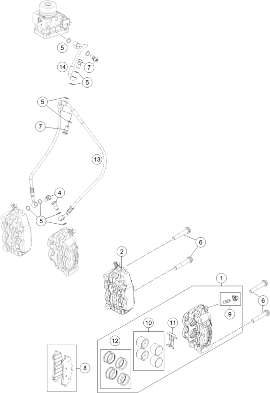 Sprängskiss: Front Brake Caliper – KTM 1290 Super Duke R, black 2018