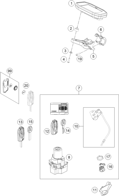 Sprängskiss: Instruments / Lock System – KTM 1290 Super Duke R, black 2018