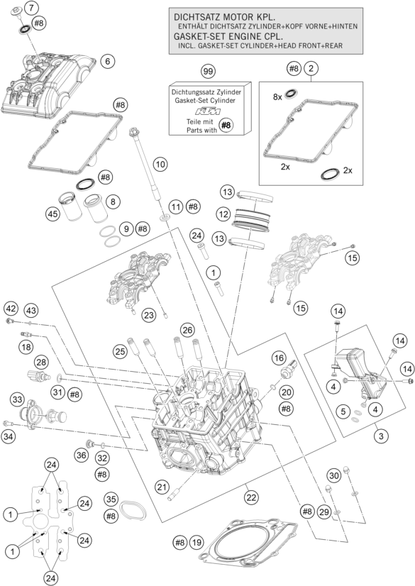Sprängskiss: Cylinder Head Front – KTM 1290 Super Duke GT, white 2019