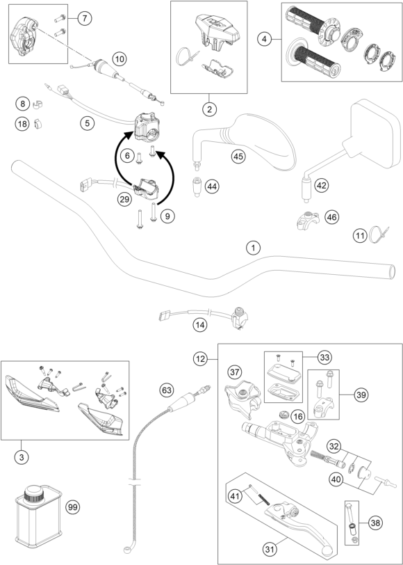 Sprängskiss: Handlebar, Controls – KTM 250 EXC 2017