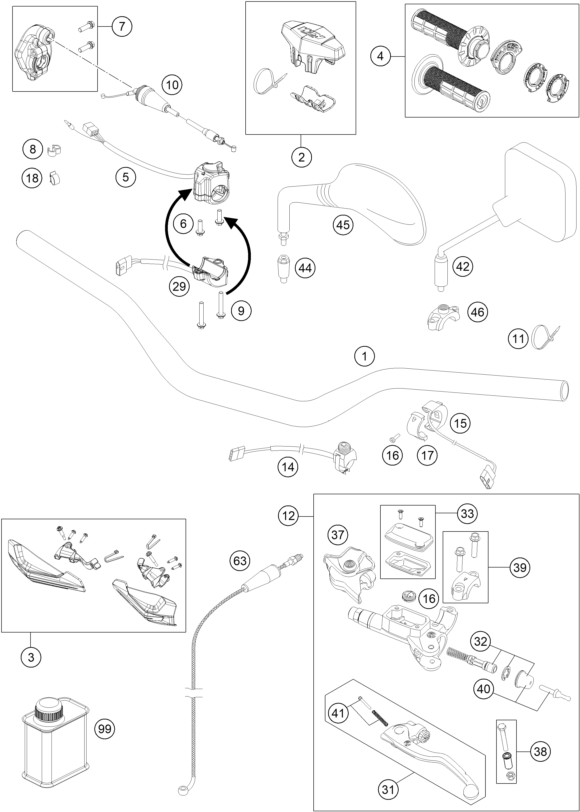 Sprängskiss: Handlebar, Controls – KTM 250 EXC 2017