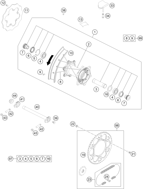 Sprängskiss: Rear Wheel – KTM 250 EXC SIX DAYS 2023