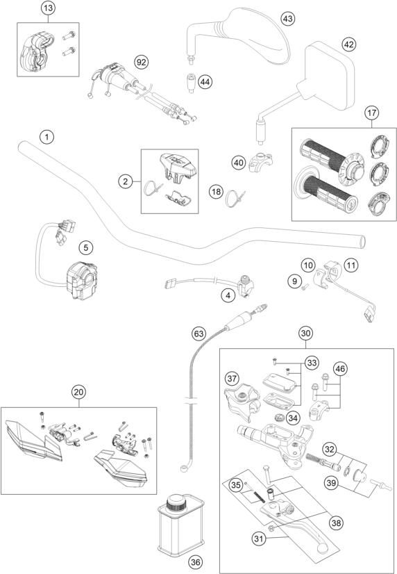 Sprängskiss: Handlebar, Controls – KTM 250 EXC-F 2017