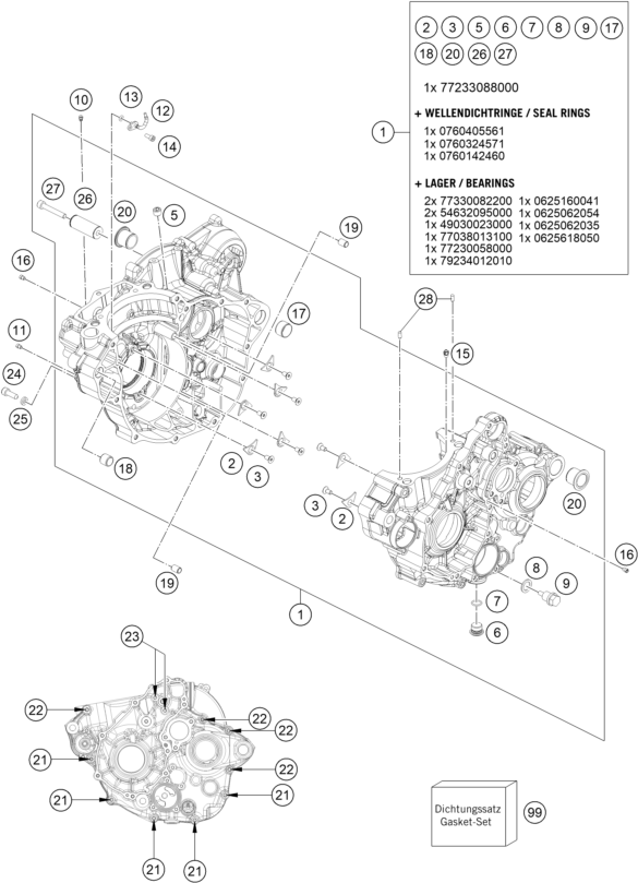 Sprängskiss: Engine Case – KTM 250 EXC-F 2017