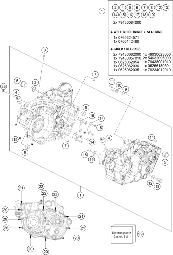 Sprängskiss: Engine Case – KTM 500 EXC-F 2017