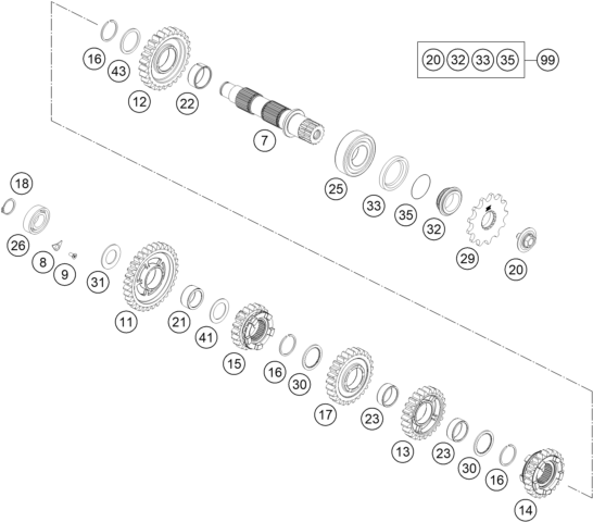 Sprängskiss: Transmission II - Countershaft – KTM 350 XCF-W 2020