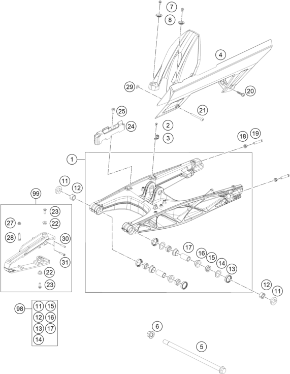 Sprängskiss: Swing Arm – KTM 250 Duke, white 2019