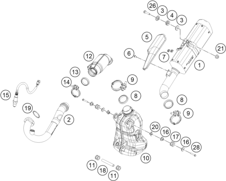 Sprängskiss: Exhaust System – KTM 250 Duke, white 2019
