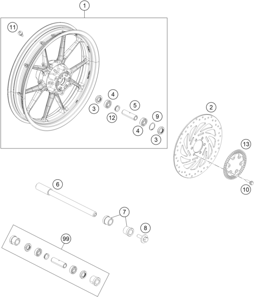Sprängskiss: Front Wheel – KTM 250 Duke, white 2019