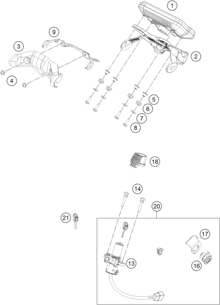 Sprängskiss: Instruments / Lock System – KTM 125 Duke, orange - B.D. 2018