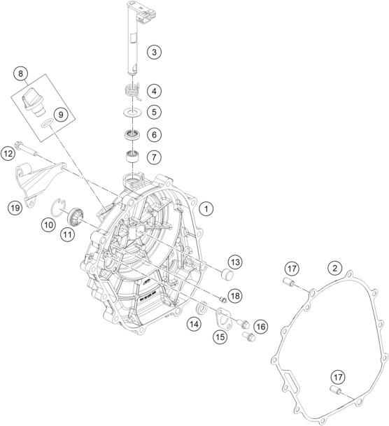 Sprängskiss: Clutch Cover – KTM 200 DUKE, blue, ABS-CKD 2026