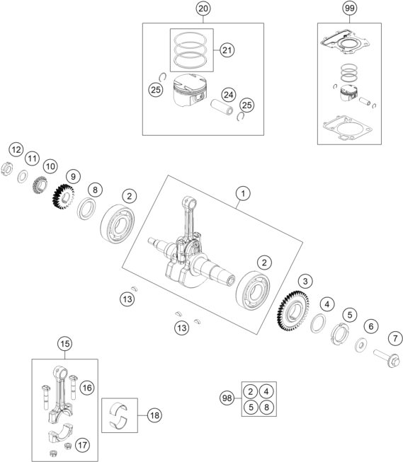 Sprängskiss: Crankshaft, Piston – KTM 125 DUKE ORANGE ABS 2015