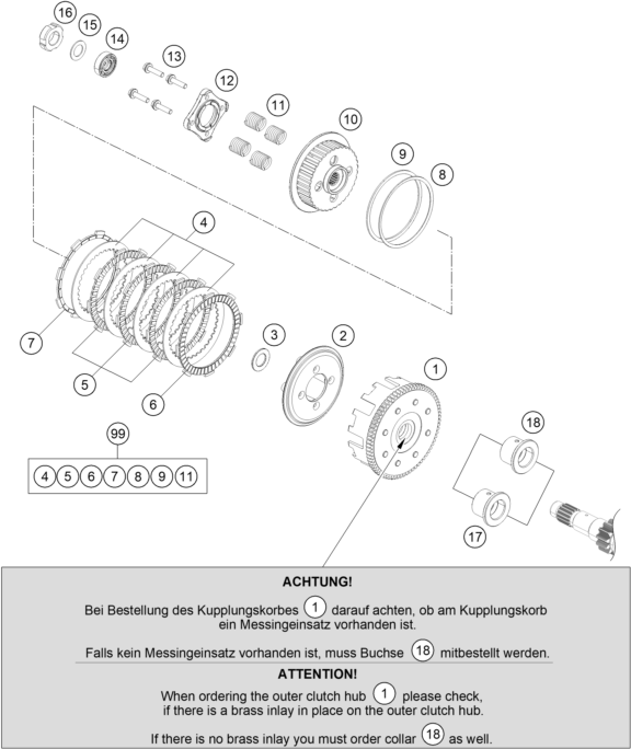 Sprängskiss: Clutch – KTM 125 DUKE WHITE B.D. 17
