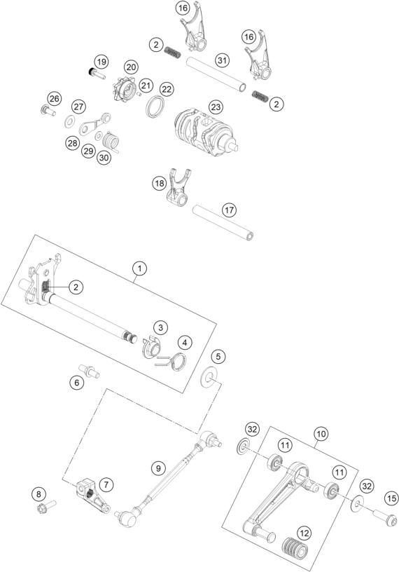 Sprängskiss: Shifting Mechanism – KTM 125 Duke, orange - B.D. 2018